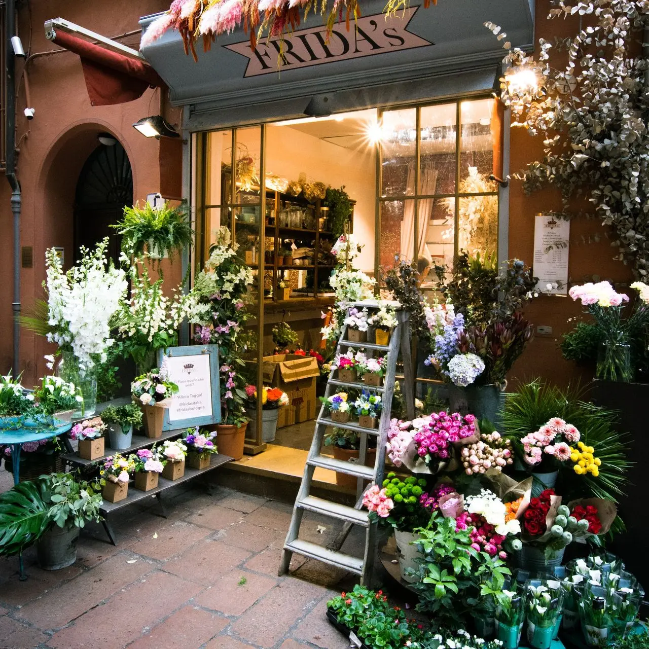 ladder beside flowers