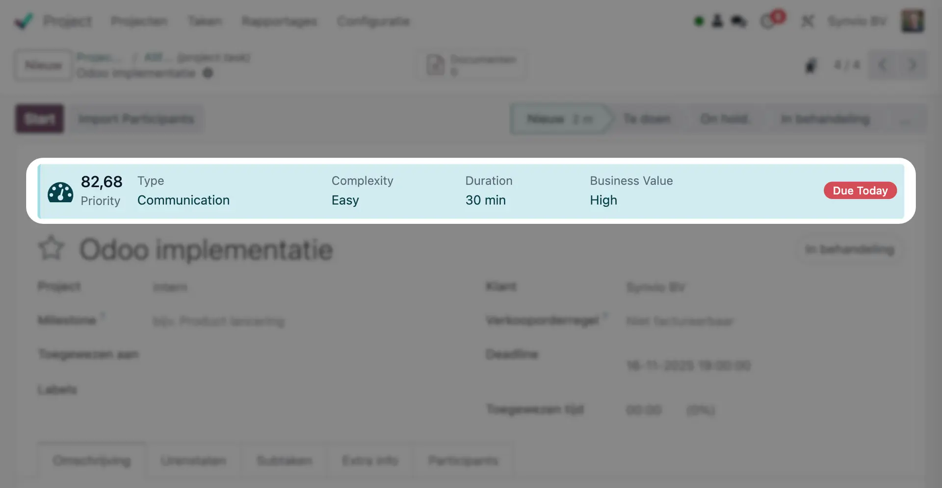 Odoo Priority Score Visualisatie
